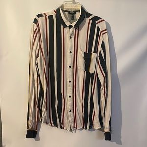 NWOT Forever 21 Button Down Long Sleeves Shirt Stripes Blue White Burgundy XL